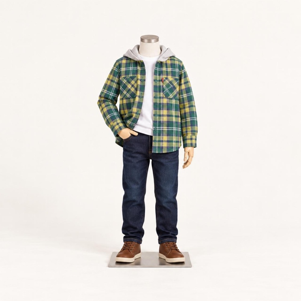 Levi's Kids Plaid Hooded Button-Up Shirt — Size 8